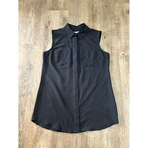 Merona Black Sleeveless Button Up Blouse | Collared Career Minimalist Top Medium